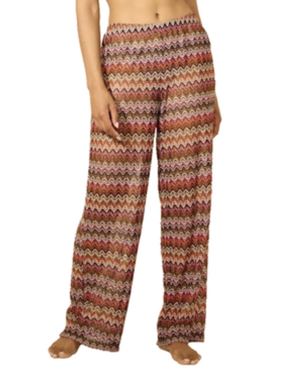 Shade & Shore Zigzag Wide-Leg Lounge Pants in Brown & Pink Tones